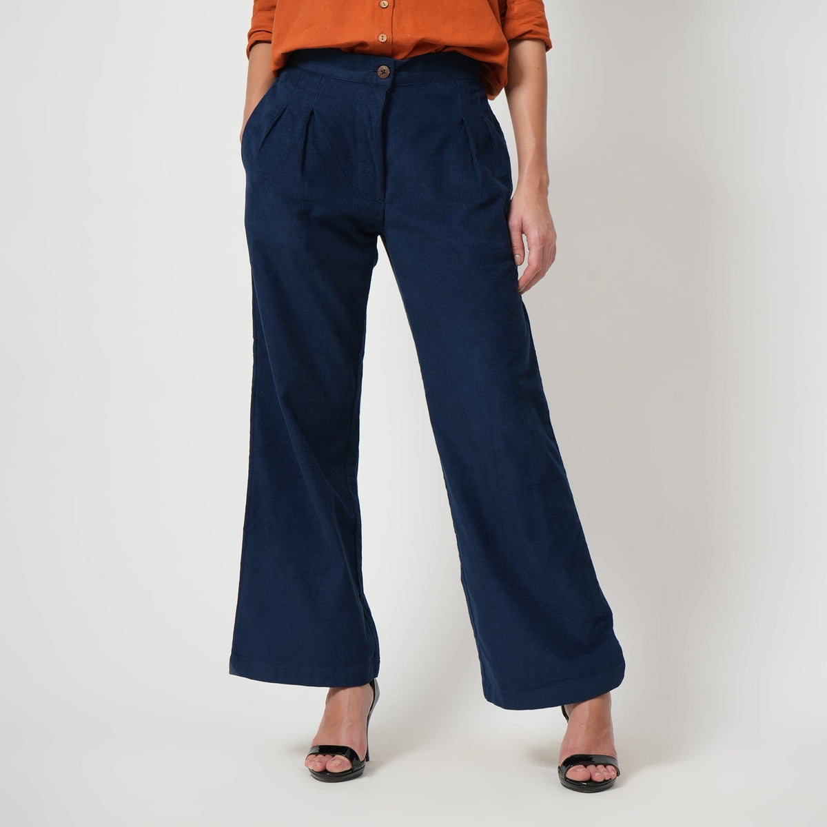 Long Leg Pants - Navy Blue Corduroy