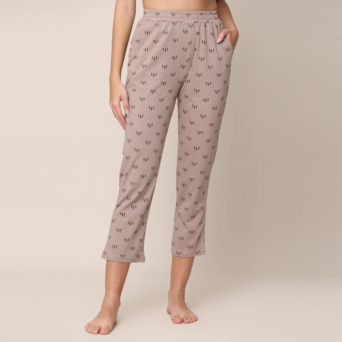 Pajama Pants - Taupe With All Over Pine Tree Print