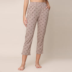 Pajama Pants - Taupe With All Over Pine Tree Print