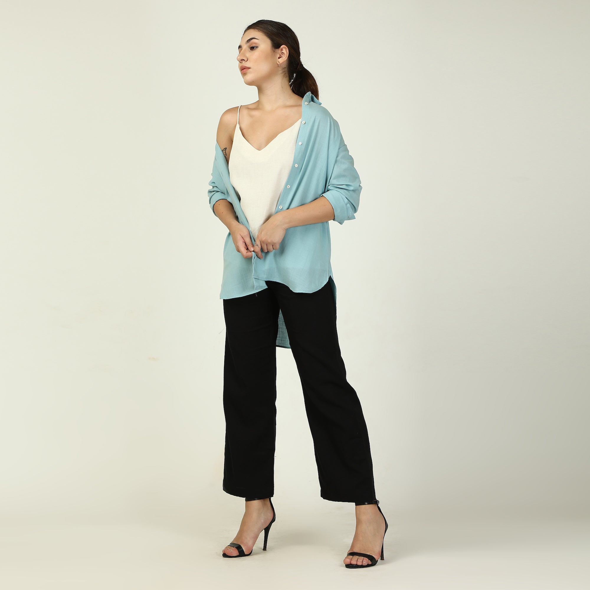 Jessica Set Of 3 - Shirt, Pants & Top - Blue, White, Black