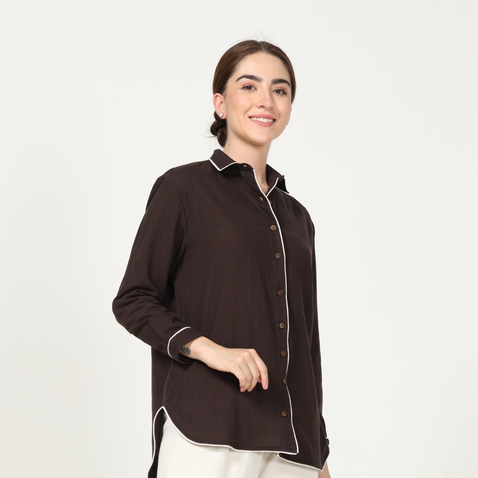 Jessica Shirt - Coffee Brown With Contrast Edging - Limited Edition