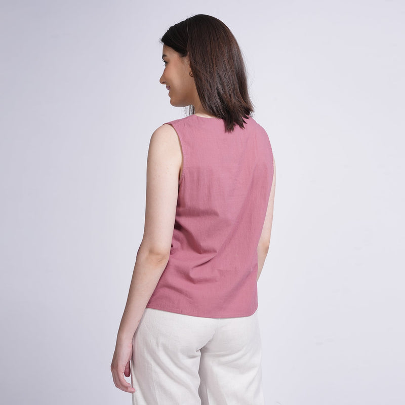 Shell V-Neck Top - Dusty Pink