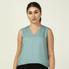 Shell V-Neck Top - Ice Water Blue