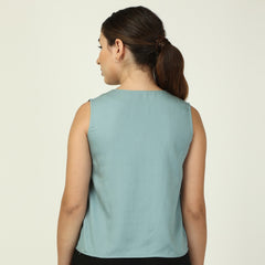 Shell V-Neck Top - Ice Water Blue