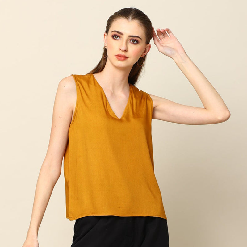 Shell V-Neck Top - Mustard