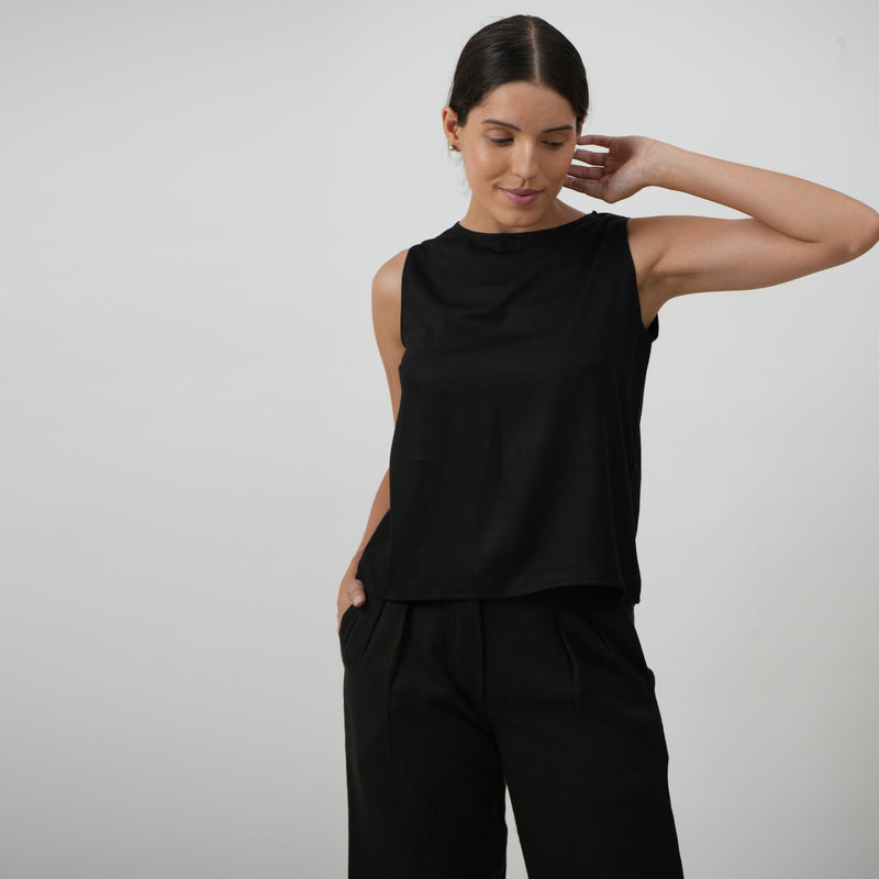 Ava Set of 3 - Long Vest Jacket, Shell Top & Pants - Black & White