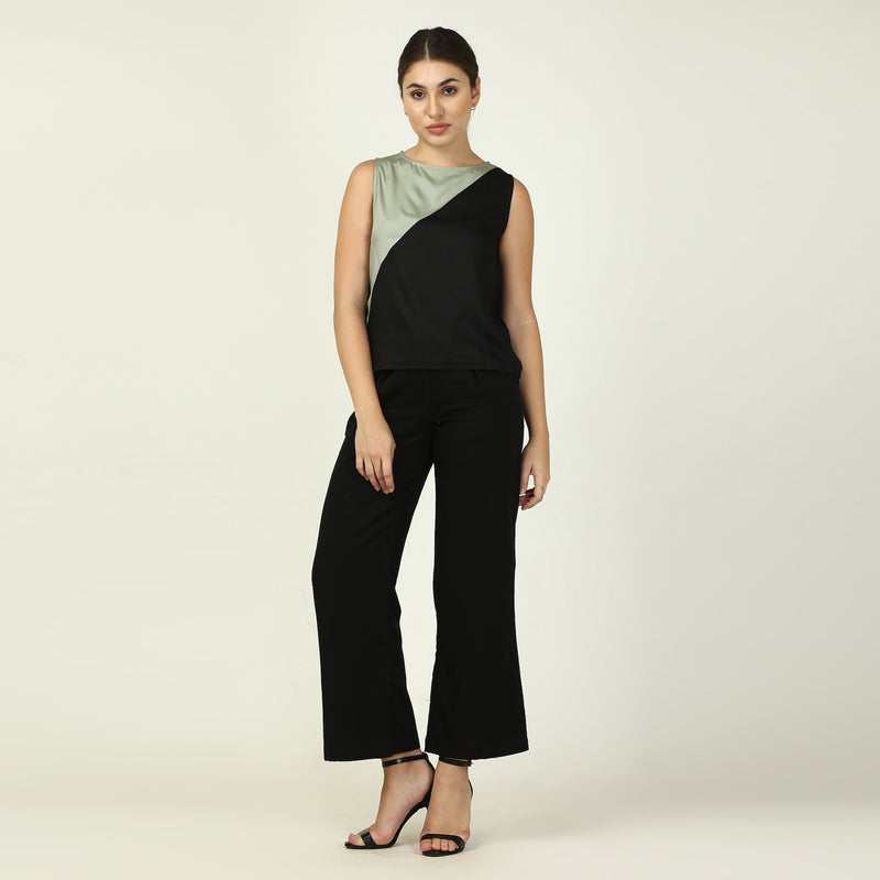 Color Block Top - Sage & Black