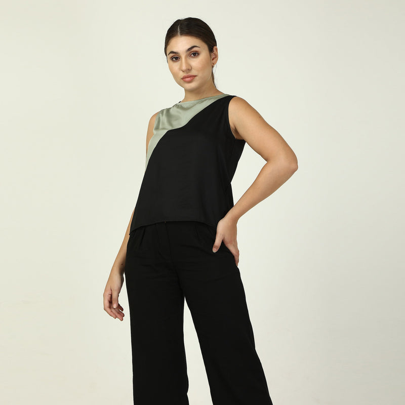 Color Block Top - Sage & Black