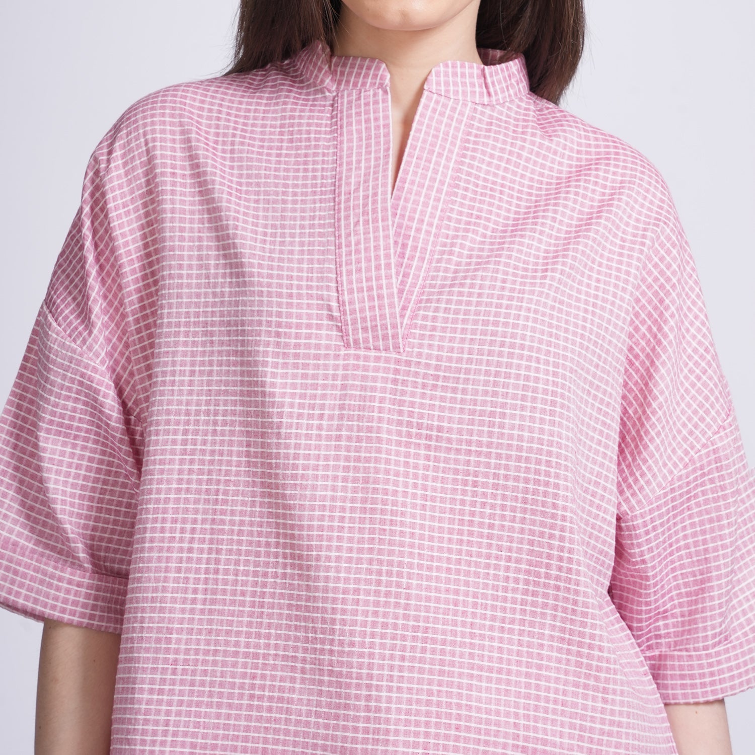 Kimono Top - Pastel Pink Check