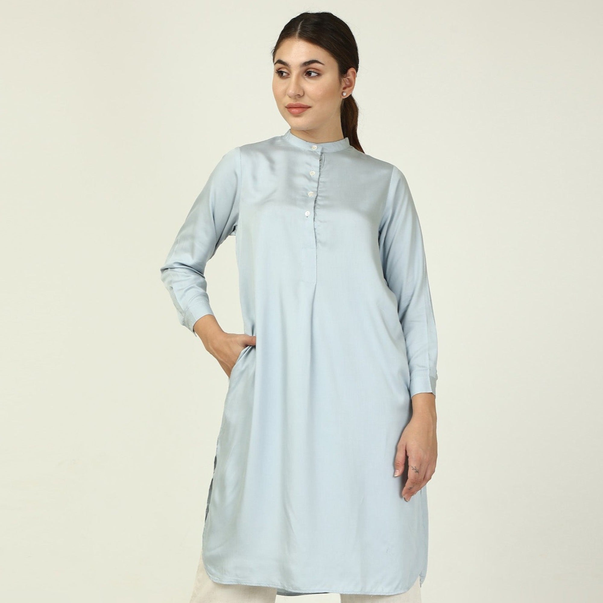 Pleated Tunic - Ice Water Blue