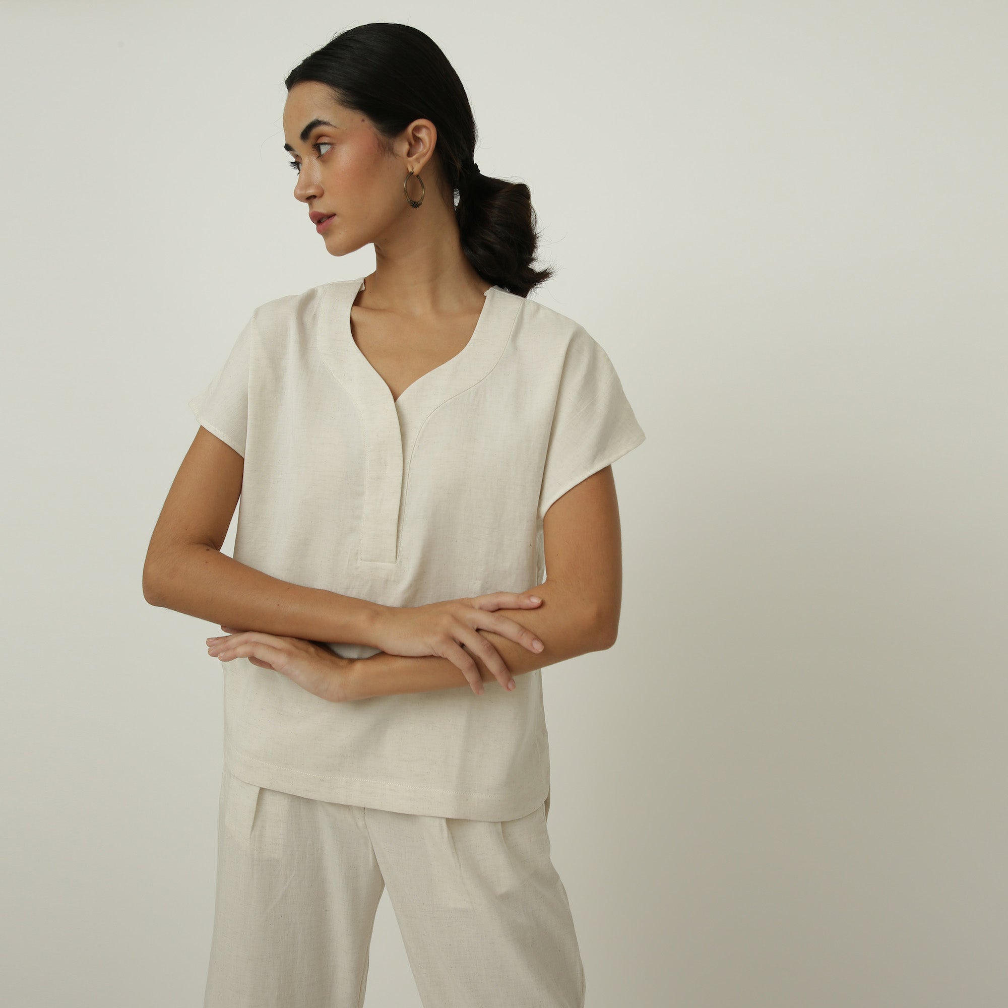 Flap Neck Top > White