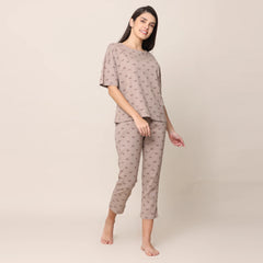Pajama Set > Taupe With Pine Tree Print