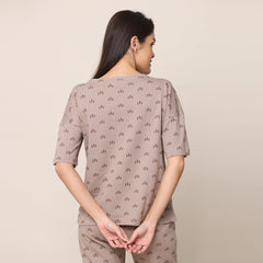 Oversized Pajama Top > Taupe With All Over Pine Tree Print