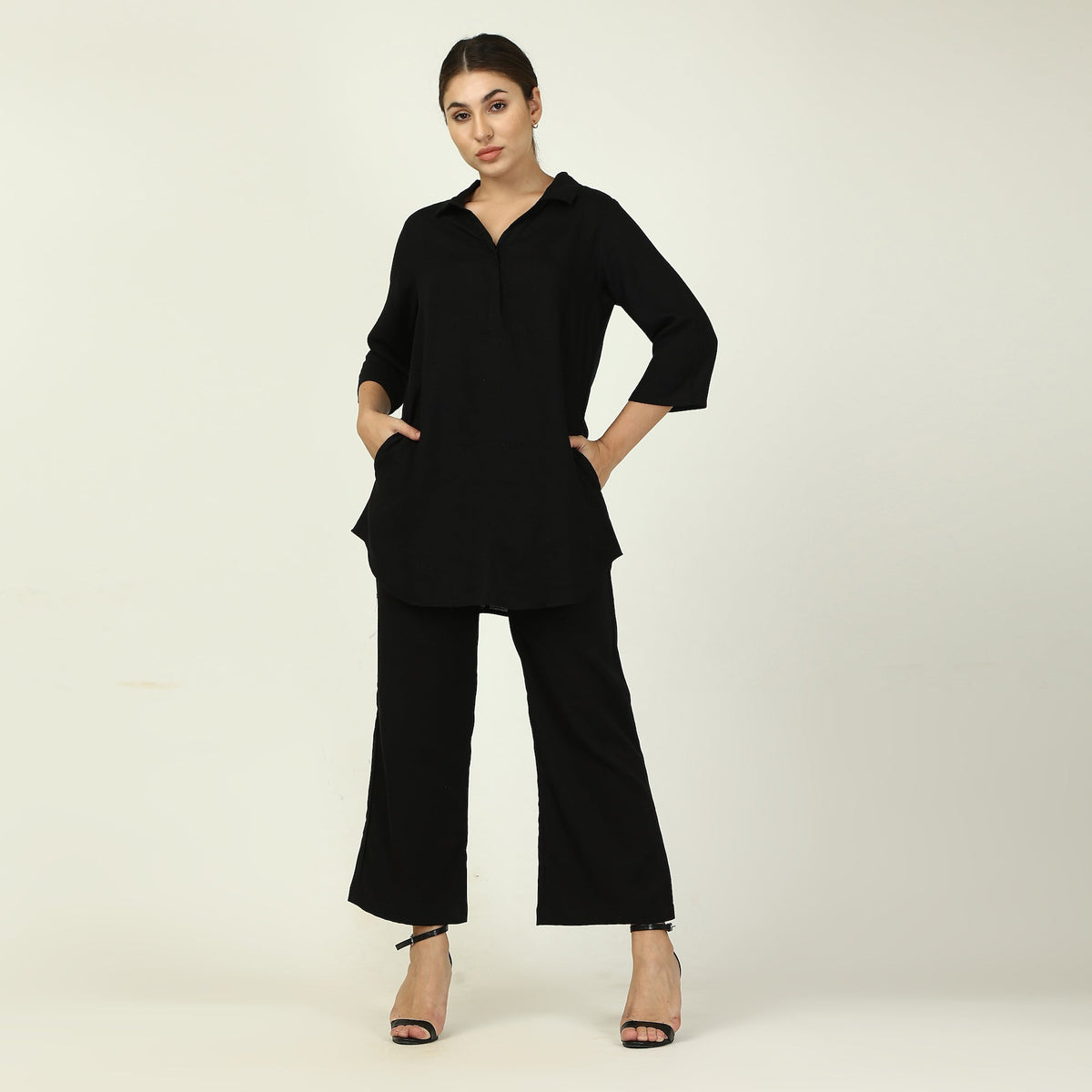 Skipper Collar Tunic Set Of 2 - Tunic & Pants - Black