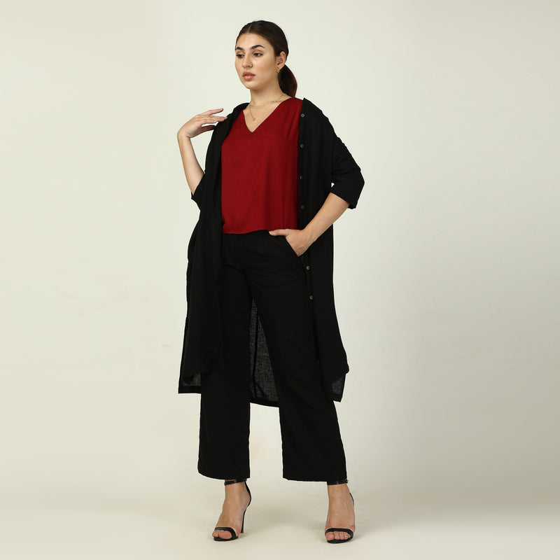 Dakota Set Of 3 - Overlay, Top & Pants - Black, Maroon