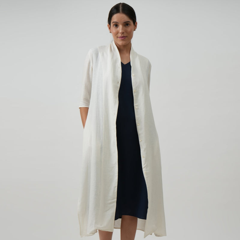 Dakota Set Of 2 - Long Shirt Jacket & Dress - Textured White & Navy Blue