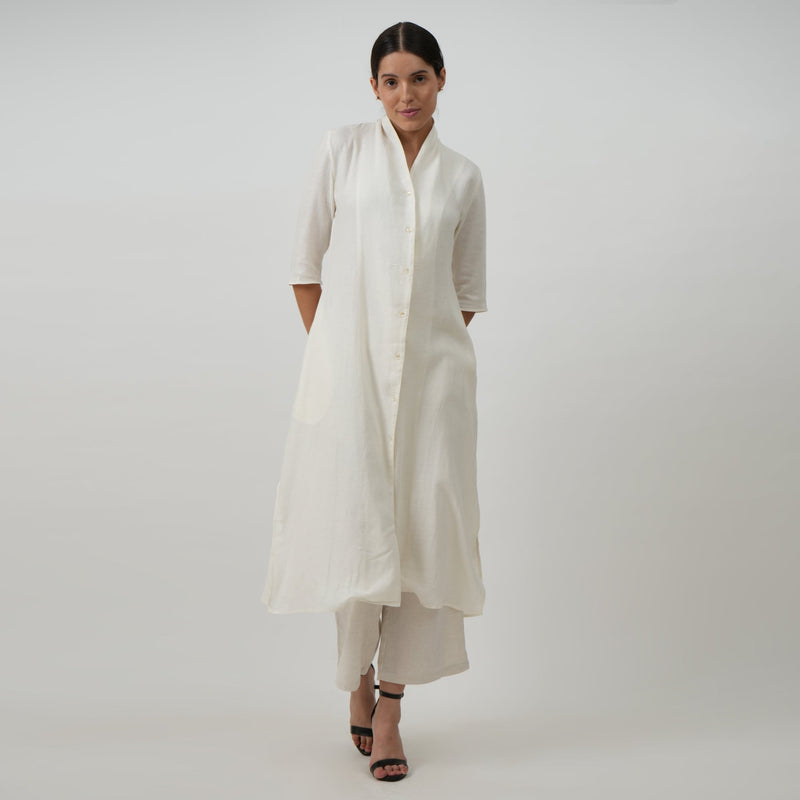 Dakota Co-ord Set - Long Shirt & Pants - Textured White