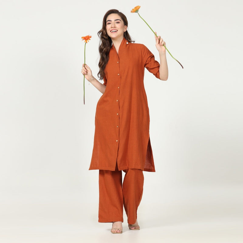 Dakota Co-ord Set - Long Shirt & Pants - Autumn Rust