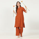 Dakota Co-ord Set - Long Shirt & Pants - Autumn Rust