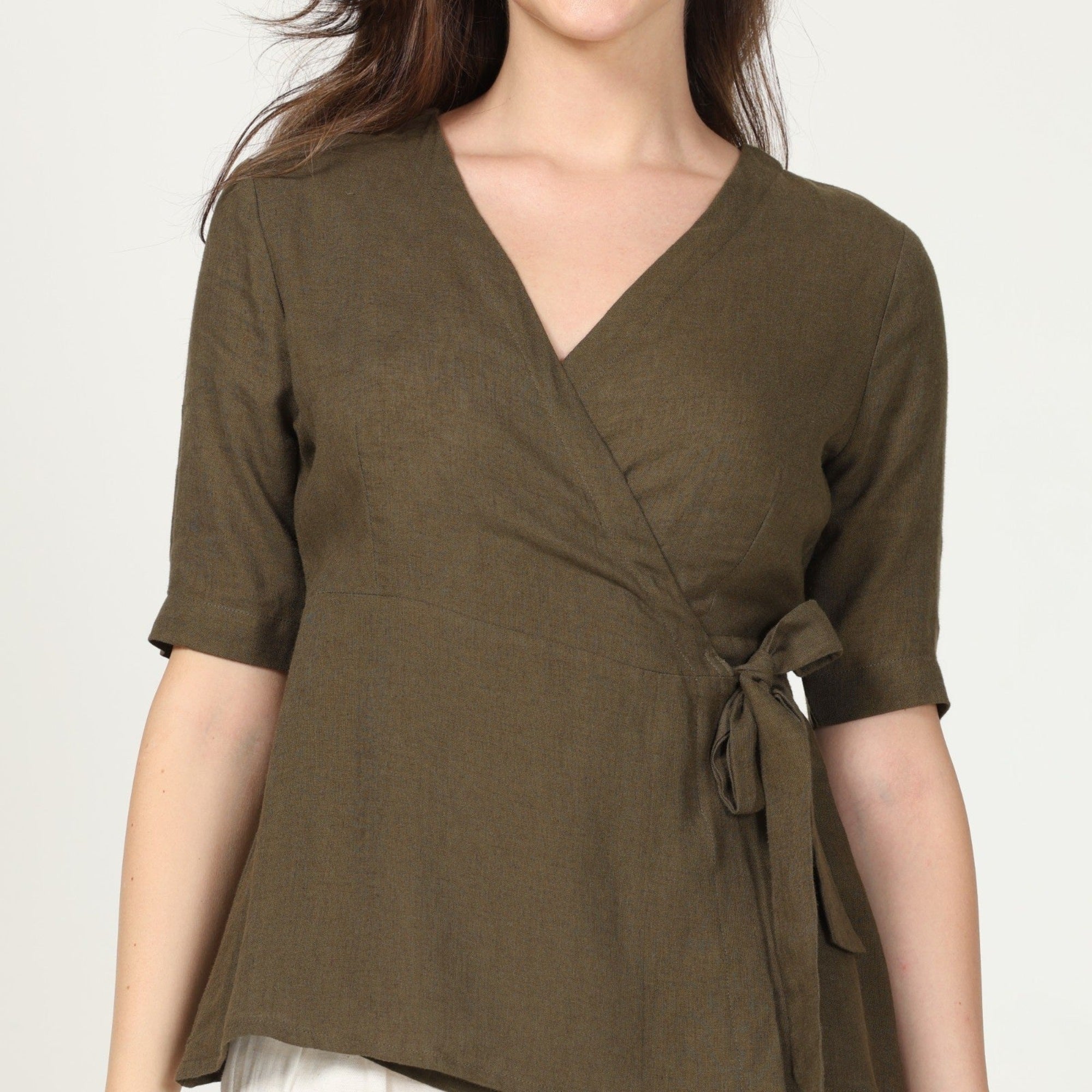 Evelyn Wrap Top - Olive Green
