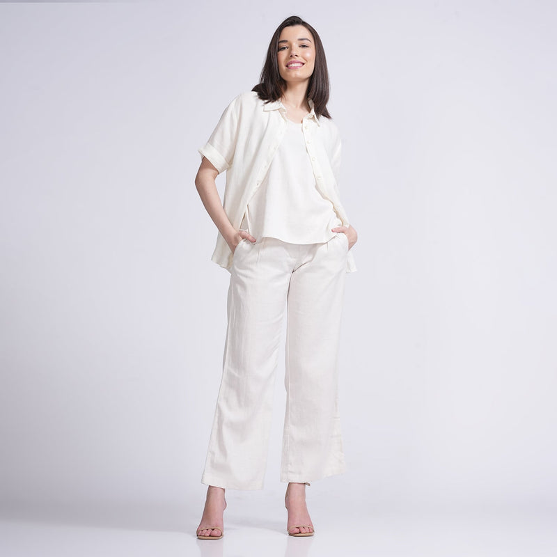 Noir Set of 3 - Shirt, Slip Top & Pants - Ecru