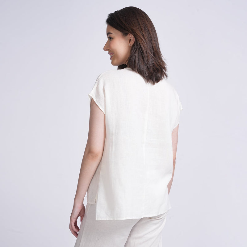 Alice Half Placket Top - Ecru