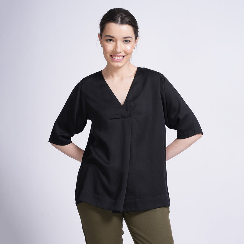 Diana Front Pleat Top - Black