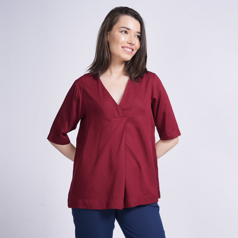 Diana Set of 2 - Top & Pants - Maroon & Navy Blue