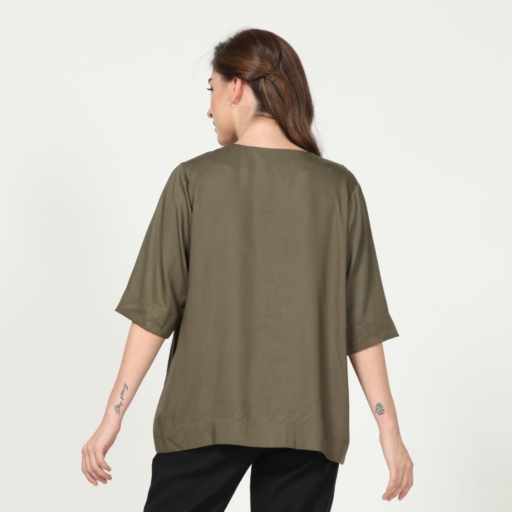 Diana Front Pleat Top - Olive Green