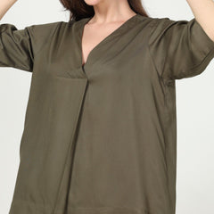 Diana Front Pleat Top - Olive Green