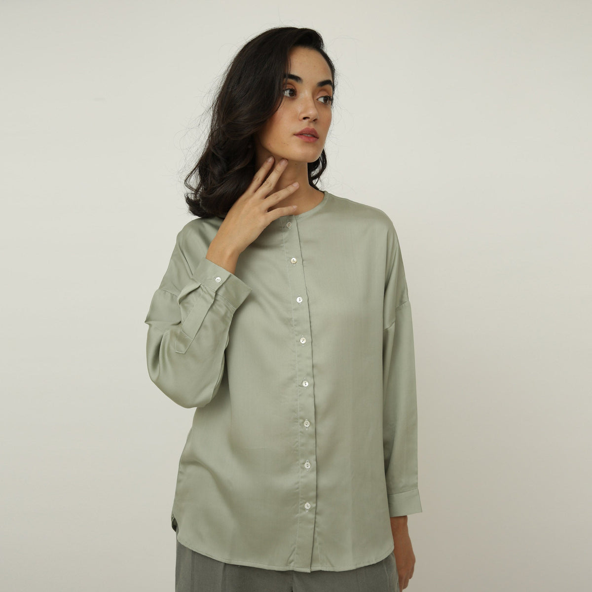 Saltpetre Women Full Sleeve Shirt In Natural Sage green For Formal Wear - Cotton, Linen Saltpetre Women Full Sleeve Shirt In Natural Sage green For Formal Wear - Cotton, Linen