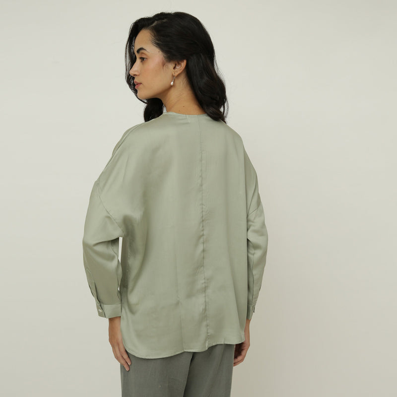 Uncollared Shirt - Sage Green