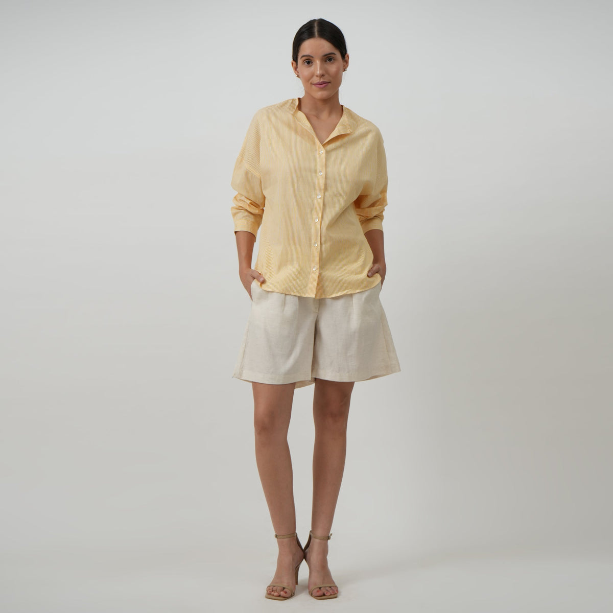 Uncollar Set of 2 - Oversized Shirt & Gurkha Shorts - Sunshine Yellow & Textured White