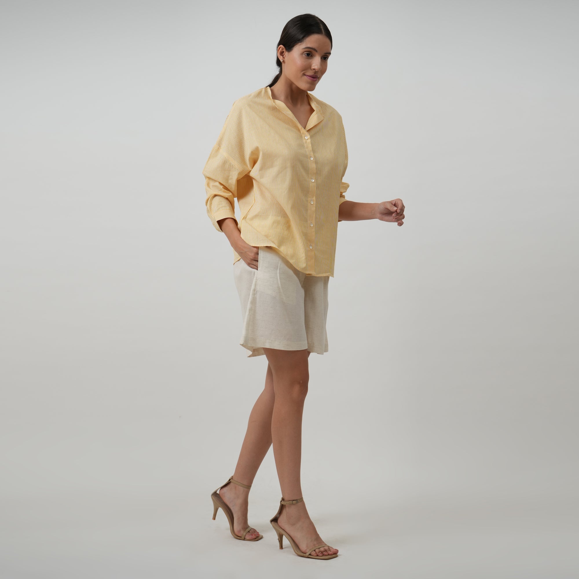 Uncollar Set of 2 - Oversized Shirt & Gurkha Shorts - Sunshine Yellow & Textured White