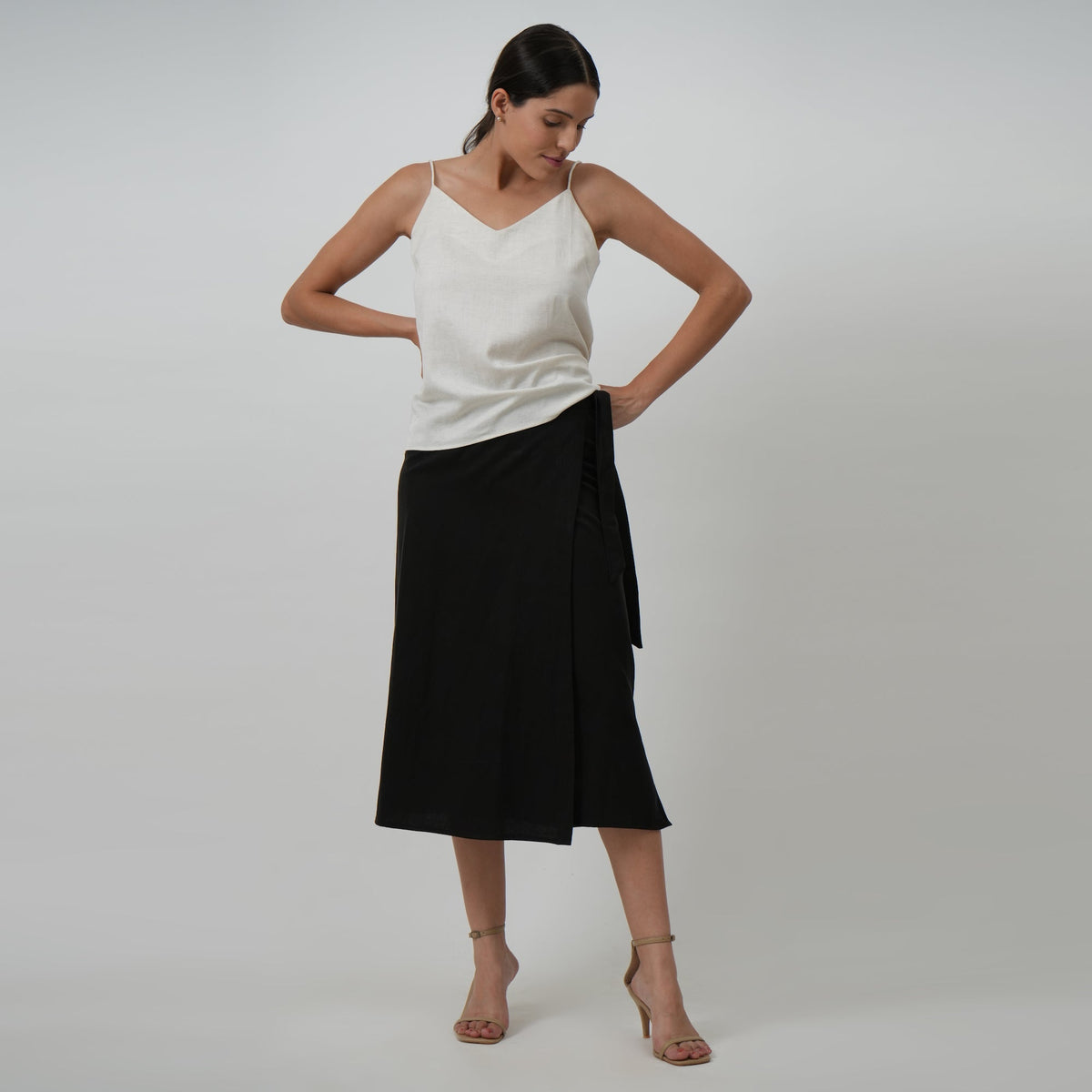 Sara Wrap Skirt Set of 2 - Slip Top & Wrap Skirt - Black & White