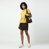Daffodil Set of 2- Scoop Neck T-shirt & Shorts- Yellow & Coffee