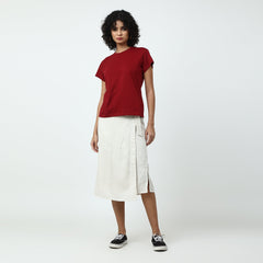 Oceanic Set of 2- Round Neck T-Shirt & Wrap Skirt- Maroon & Ecru