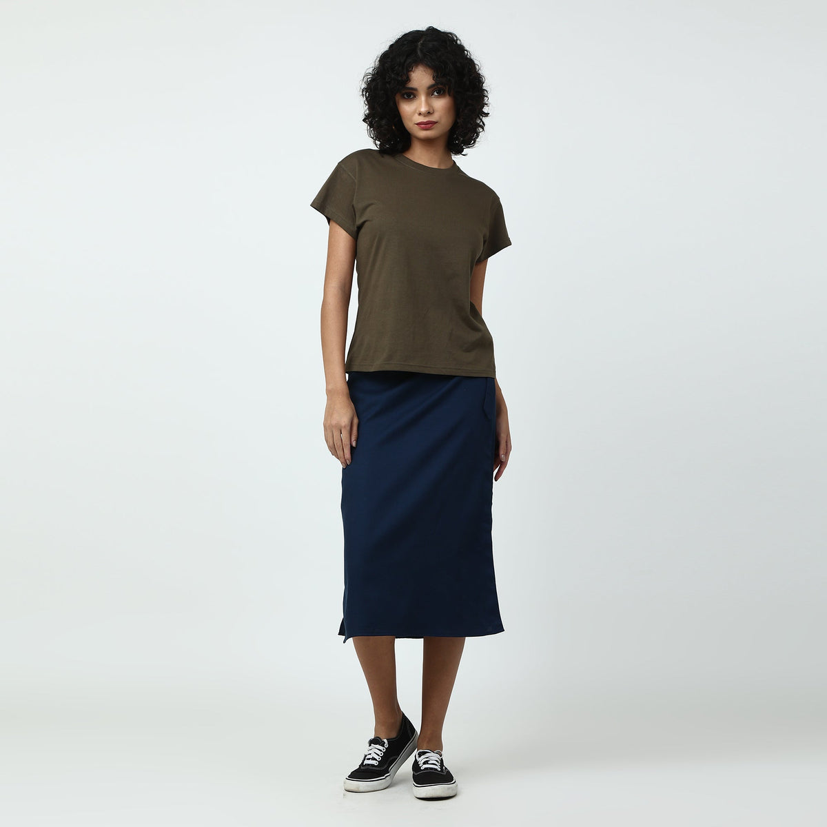 Oceanic Set of 2- Round Neck T-Shirt & Wrap Skirt- Olive & Navy