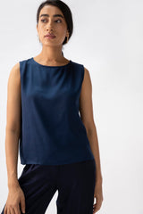 Saltpetre womens wear, indo-western shell top for semi formal, casual, occassional wear. Comfortably elegant woth delivate feminine straps in navy blue color.