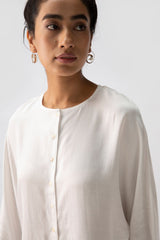 Saltpetre women's semi formal and casual wear in pale blue with high rounded neck and kimono full sleeves. Made from 100% organic cotton and available in all sizes.