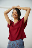 Saltpetre's organic cotton-made womens aurora tops, formal wear under blazers, handwoven cotton work t-shirts, rounded necks, maroon